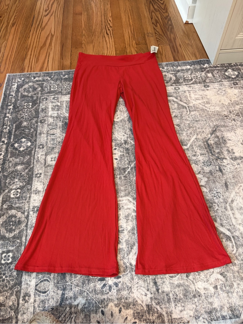 No Boundaries Vibrant Red Ribbed Flare Pants